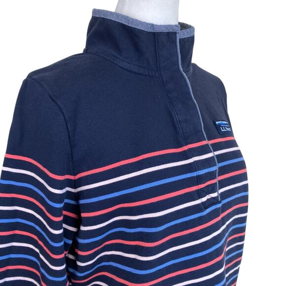 L.L. Bean Sz S Soft Cotton Rugby Henley Pullover Navy Pink Striped Casual Preppy - Picture 4 of 16